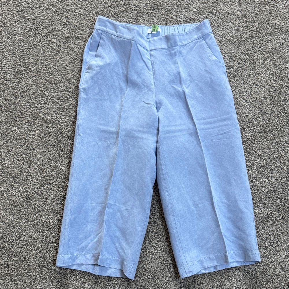 LOFT Chambray Blue Elastic Waist Wide-Leg Pants cropped size medium petite